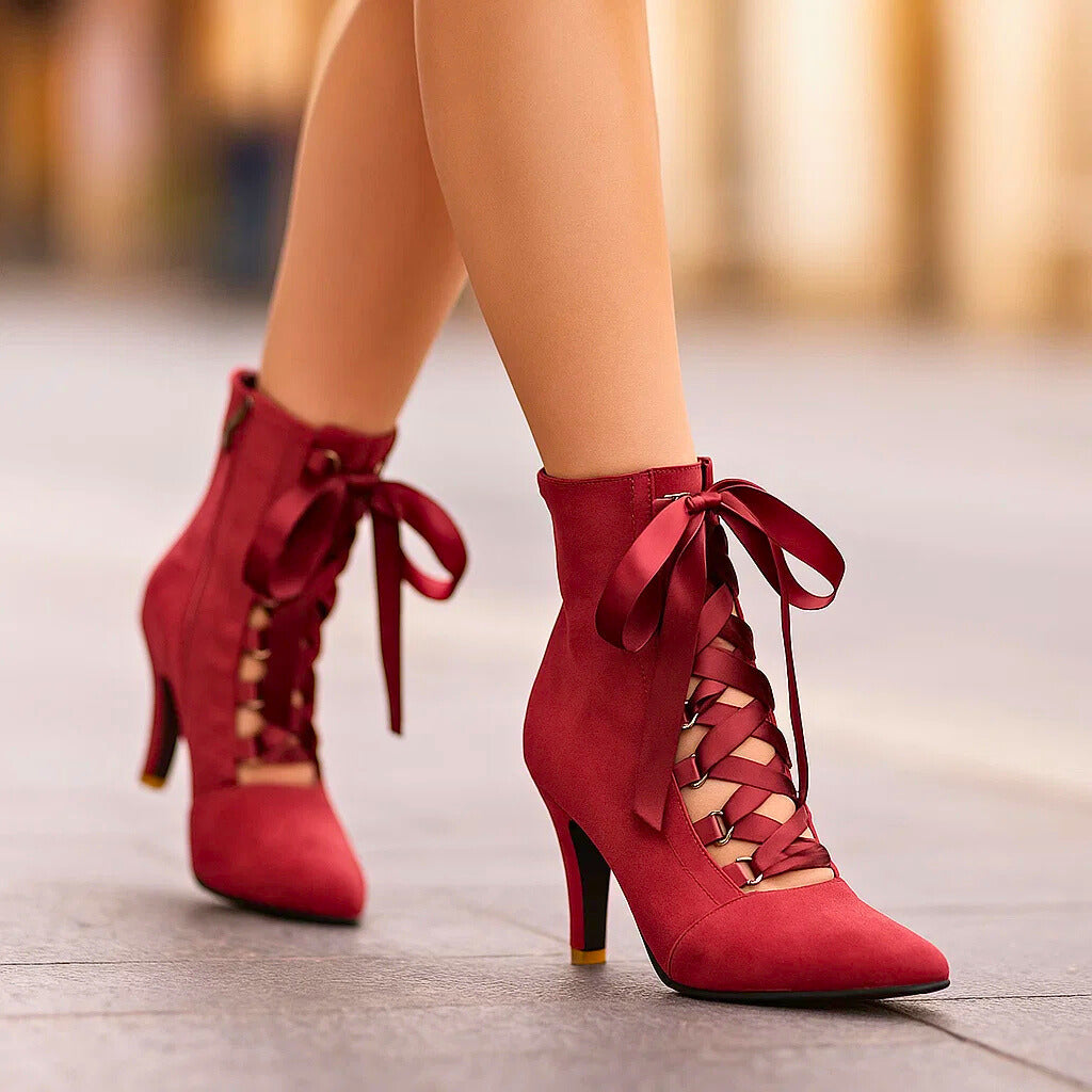 STELLA SATIN LACE-UP BOOTS