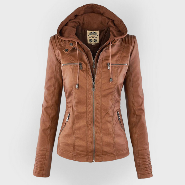 Olive | Stylish Leather Jacket with Hood