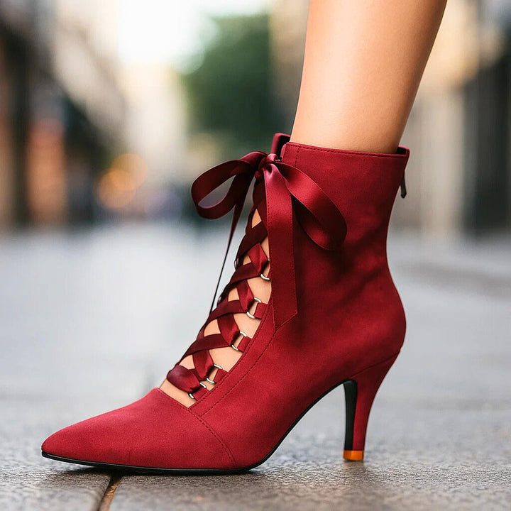 STELLA SATIN LACE-UP BOOTS