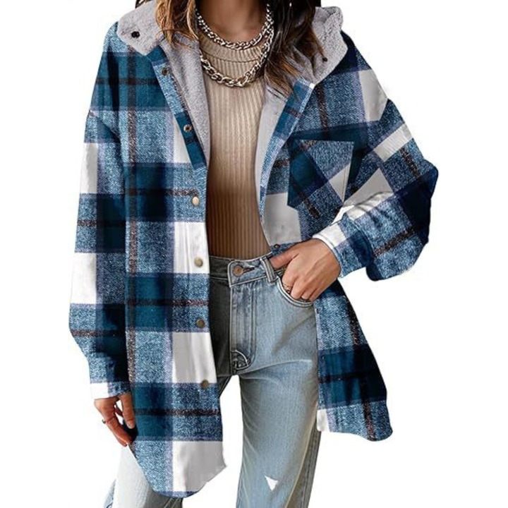 TALLULAH™ - Relaxed Fit Hooded Plaid Jacket
