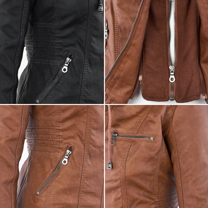 Olive | Stylish Leather Jacket with Hood