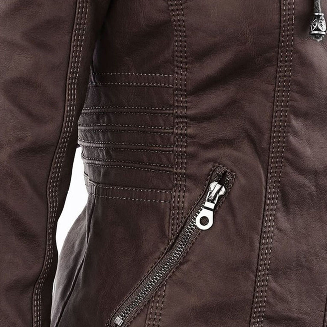 Olive | Stylish Leather Jacket with Hood