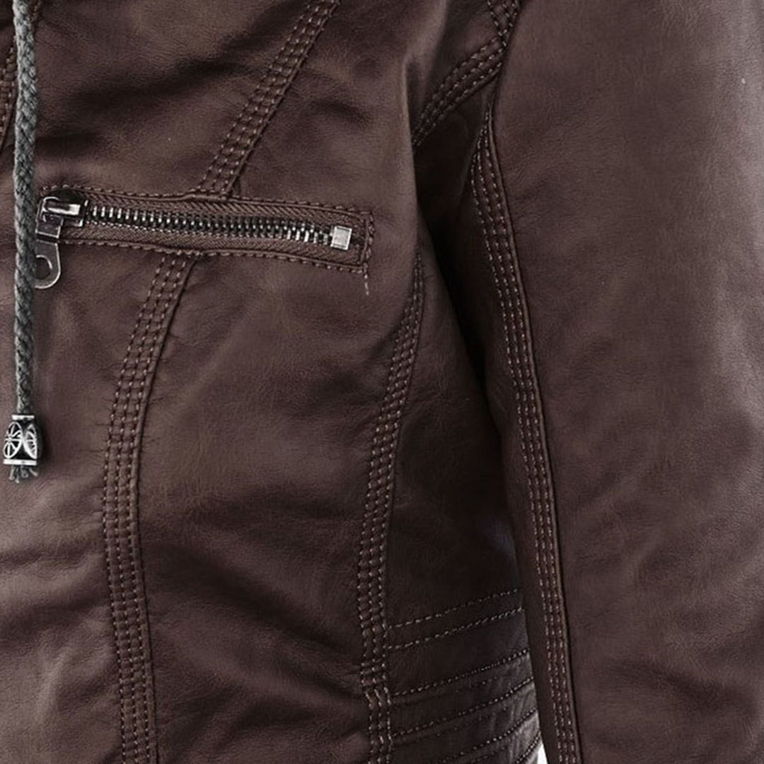 Olive | Stylish Leather Jacket with Hood