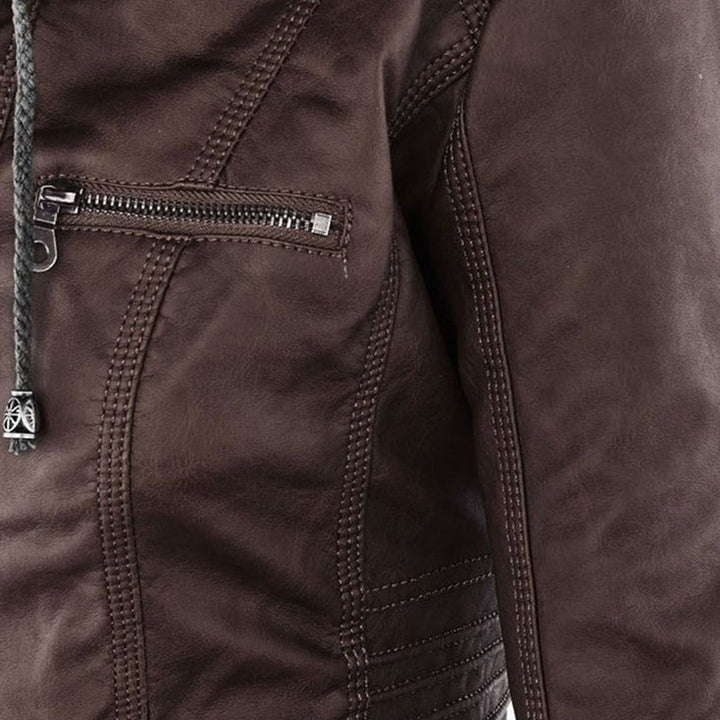 Olive | Stylish Leather Jacket with Hood