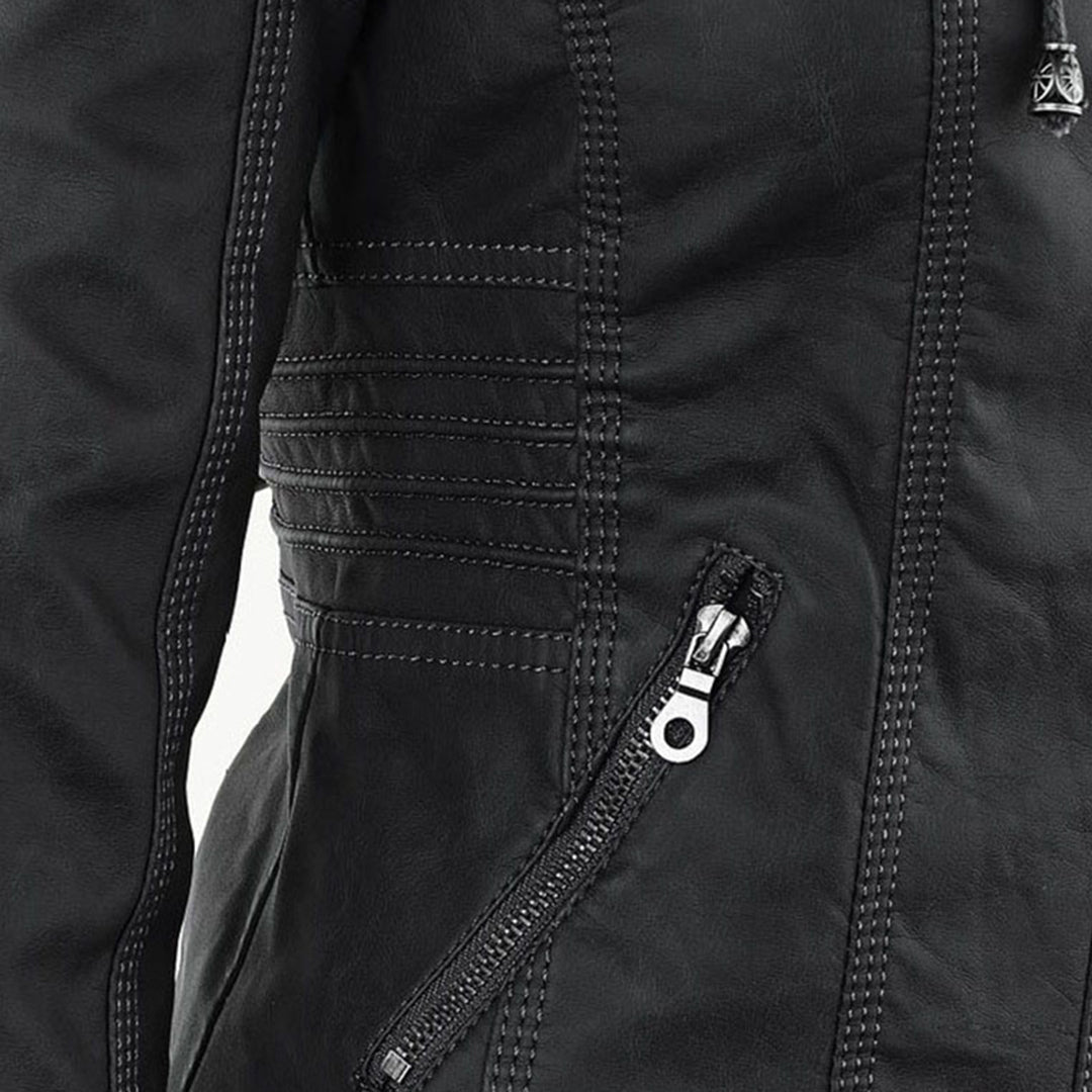 Olive | Stylish Leather Jacket with Hood