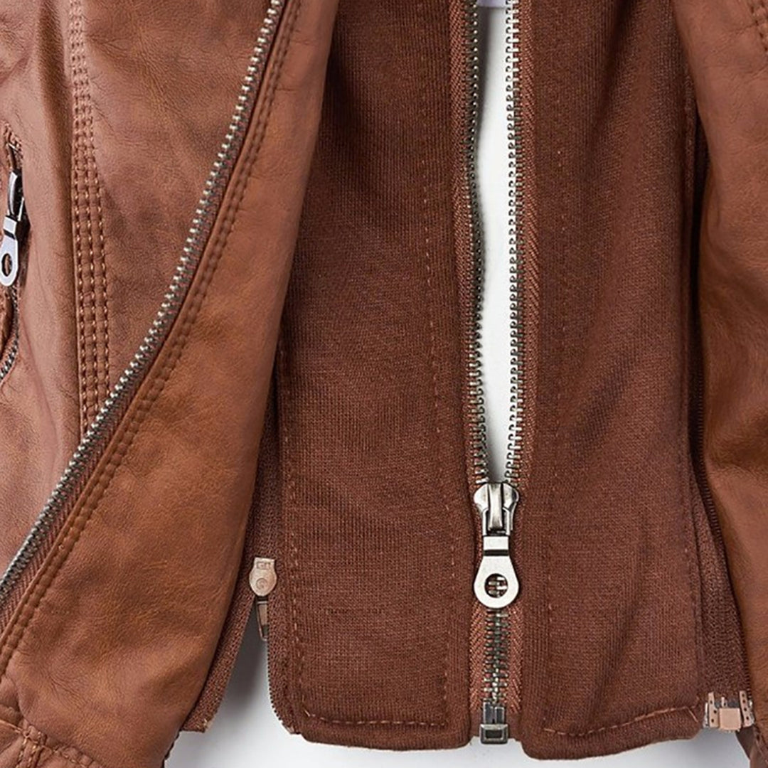 Olive | Stylish Leather Jacket with Hood