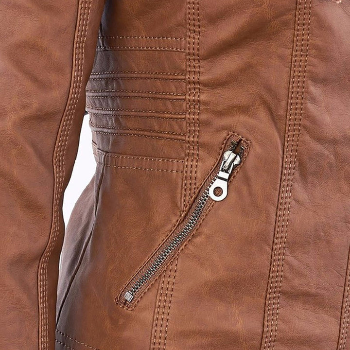 Olive | Stylish Leather Jacket with Hood