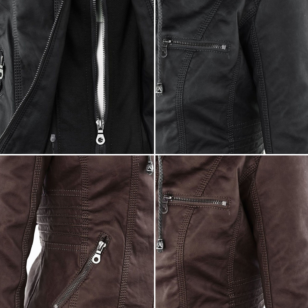 Olive | Stylish Leather Jacket with Hood