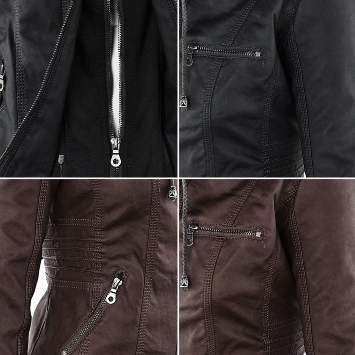 Olive | Stylish Leather Jacket with Hood