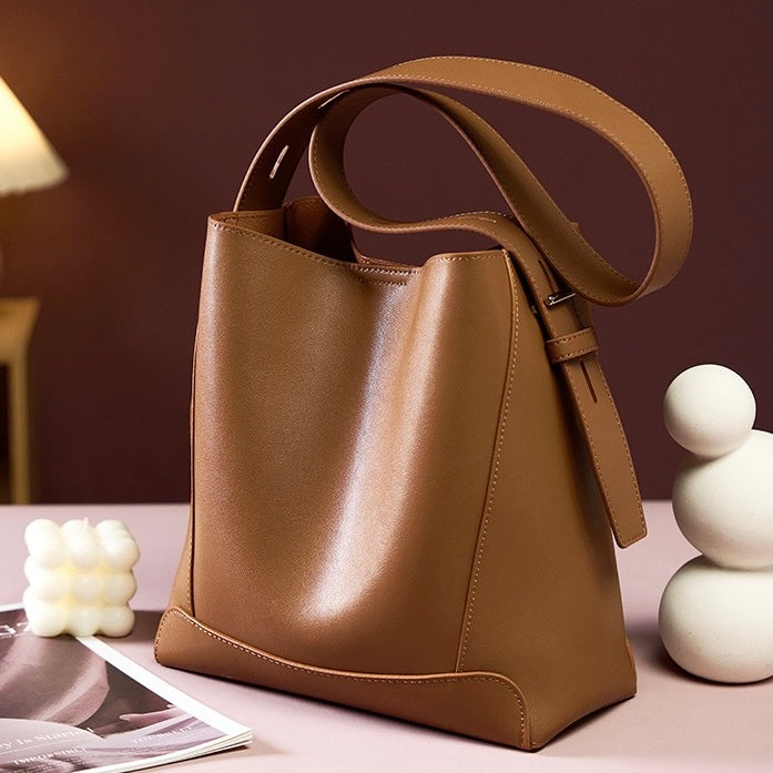 Genuine Leather Crossbody & Shoulder Oversized Bucket Bag