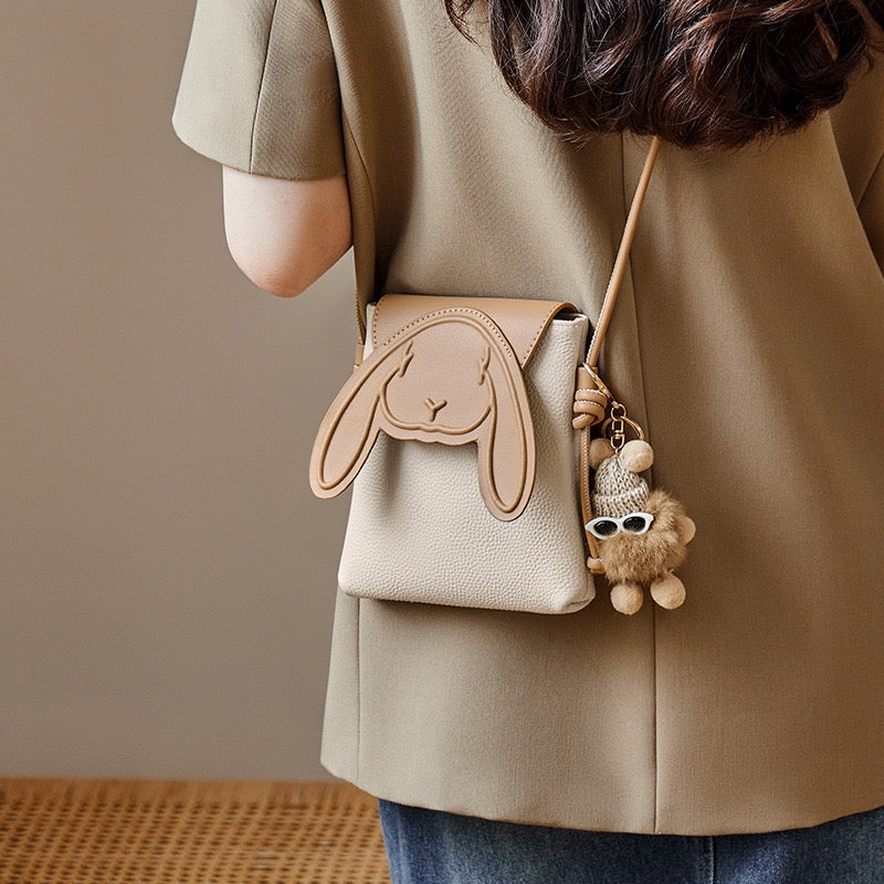 Rabbit Genuine Leather Mini Crossbody Phone Bag