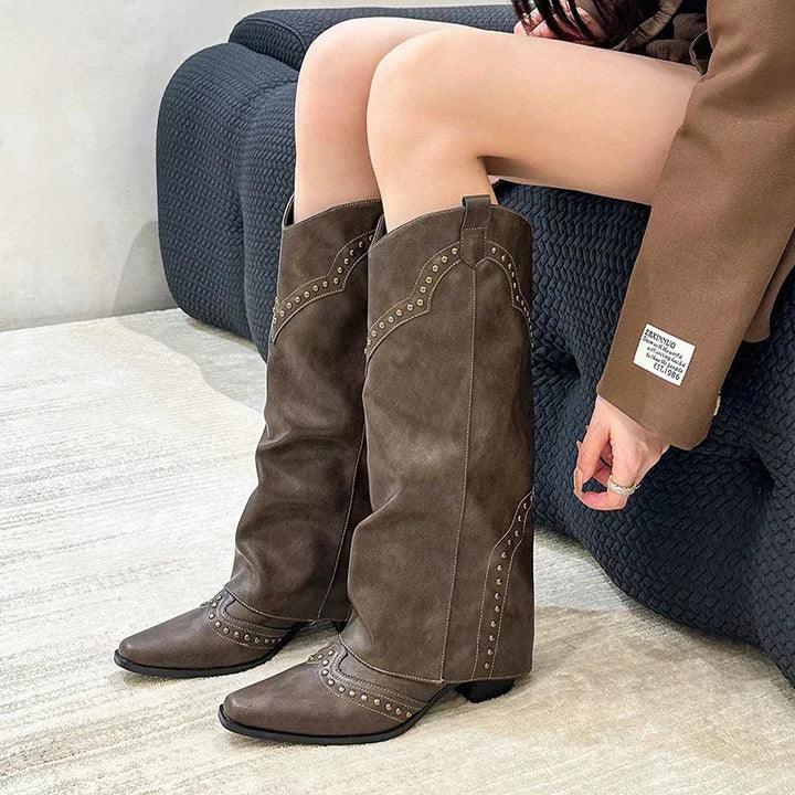 Marissa | Studded Slouch Western Boots