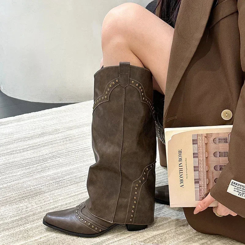 Marissa | Studded Slouch Western Boots
