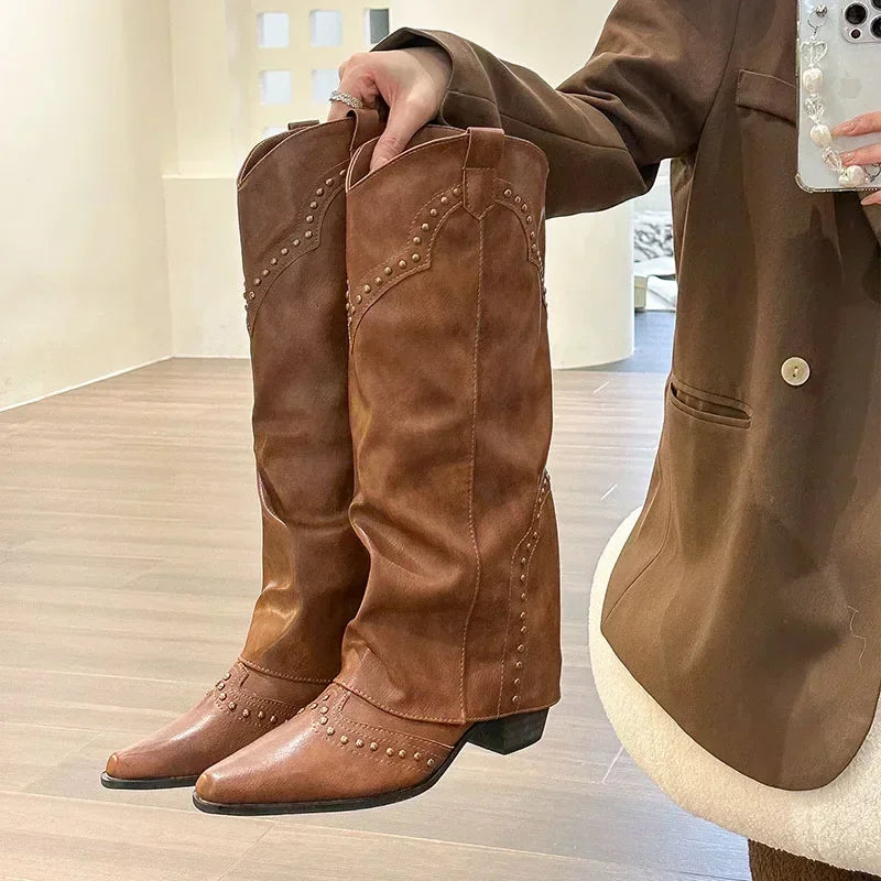 Marissa | Studded Slouch Western Boots
