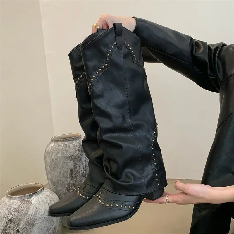 Marissa | Studded Slouch Western Boots