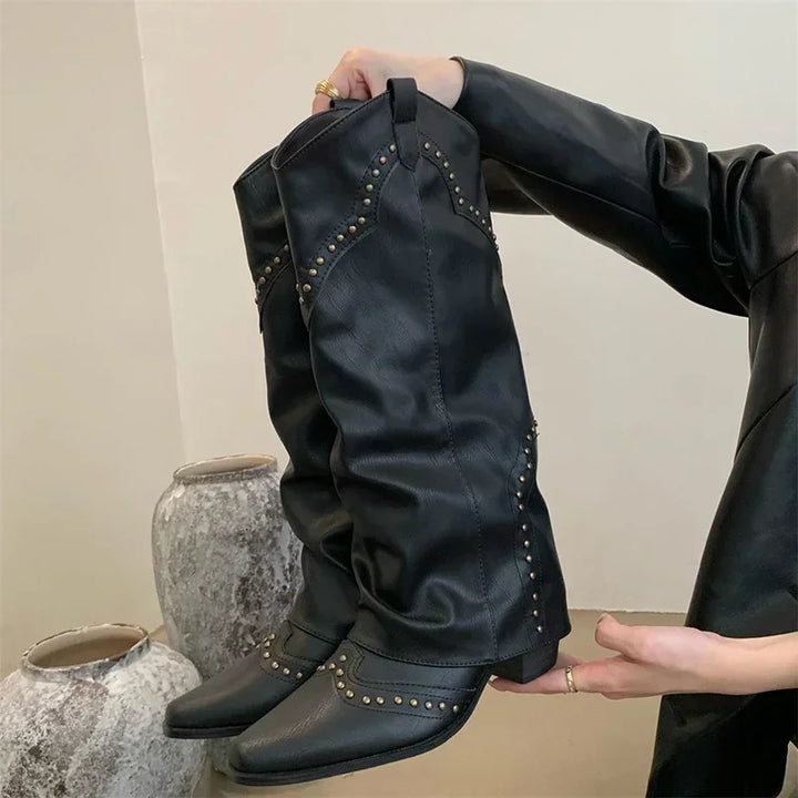 Marissa | Studded Slouch Western Boots