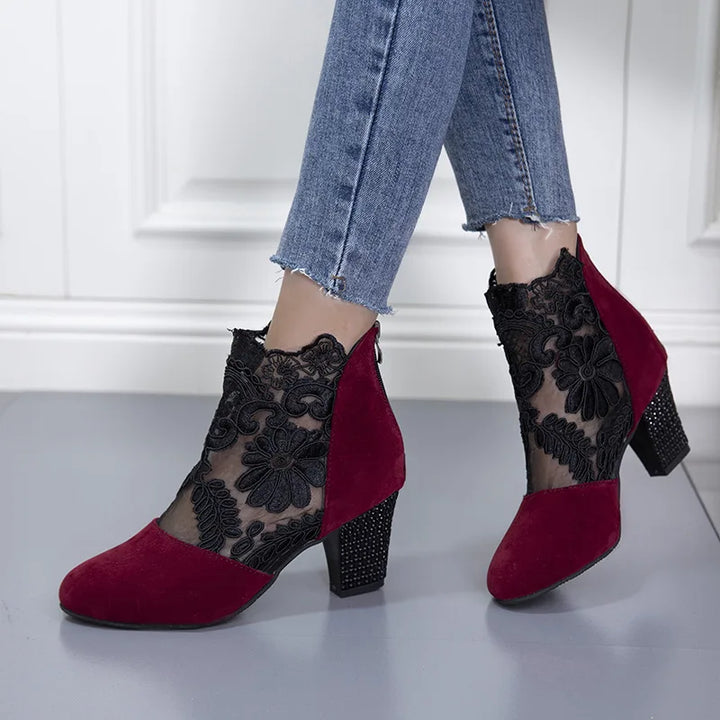 Heloise™ | Elegant Lacy High Heels Mesh Boots