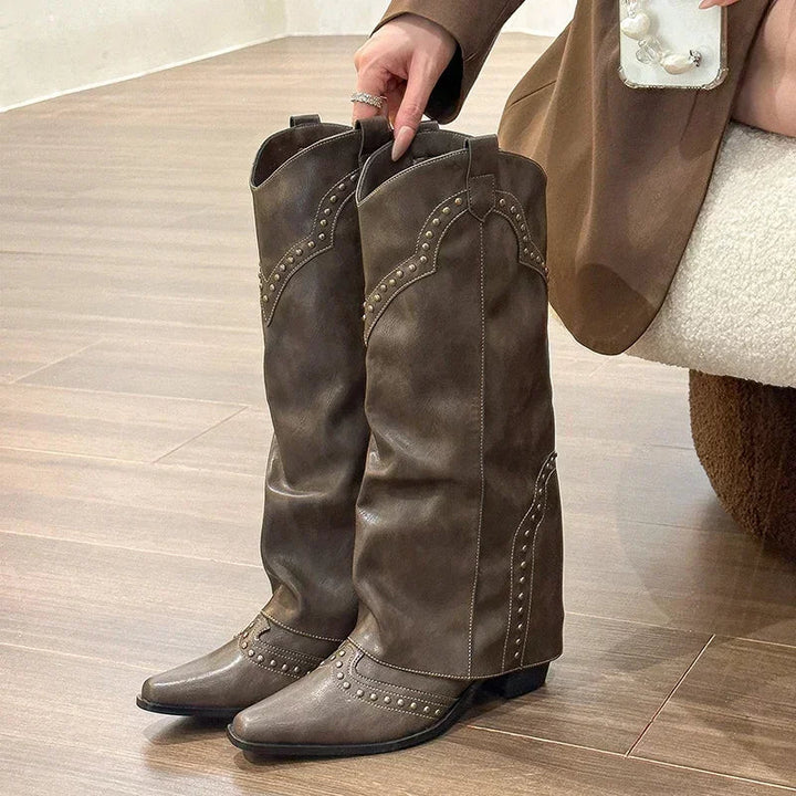 Marissa | Studded Slouch Western Boots