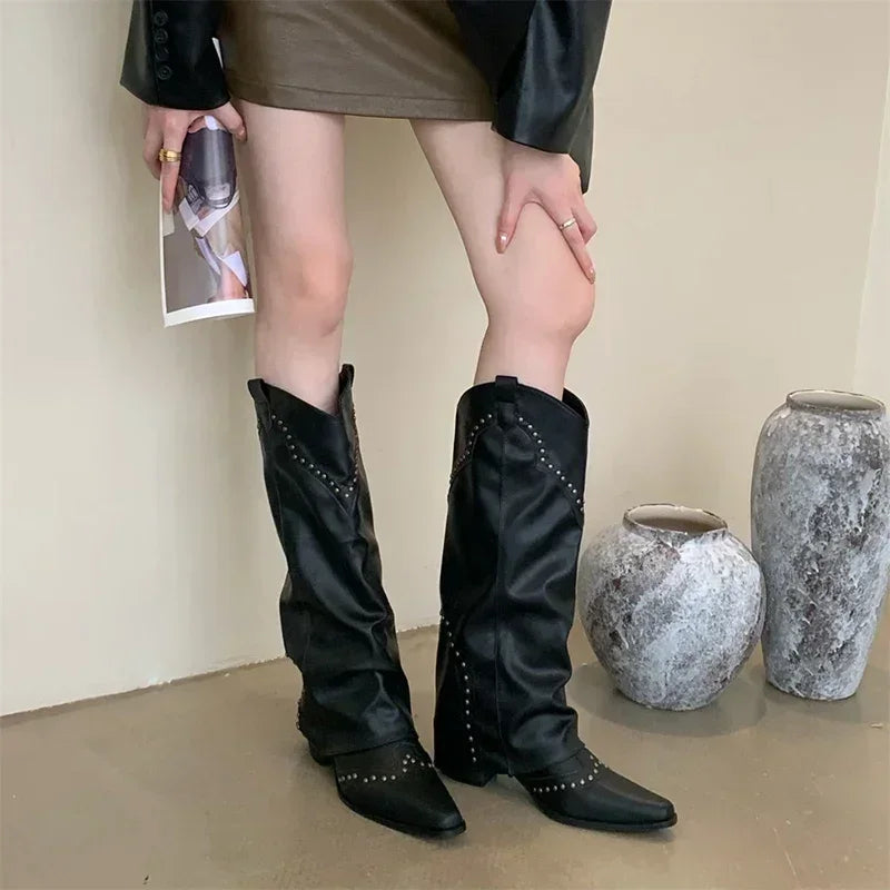 Marissa | Studded Slouch Western Boots