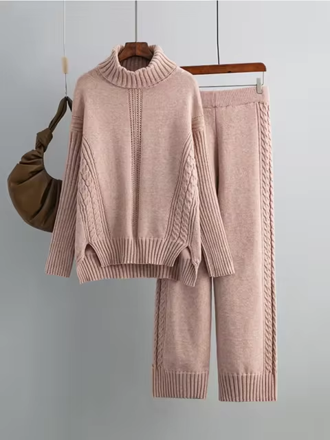 Scarlett | Chic High-Neck Knit Sweater & Loose Pants Set