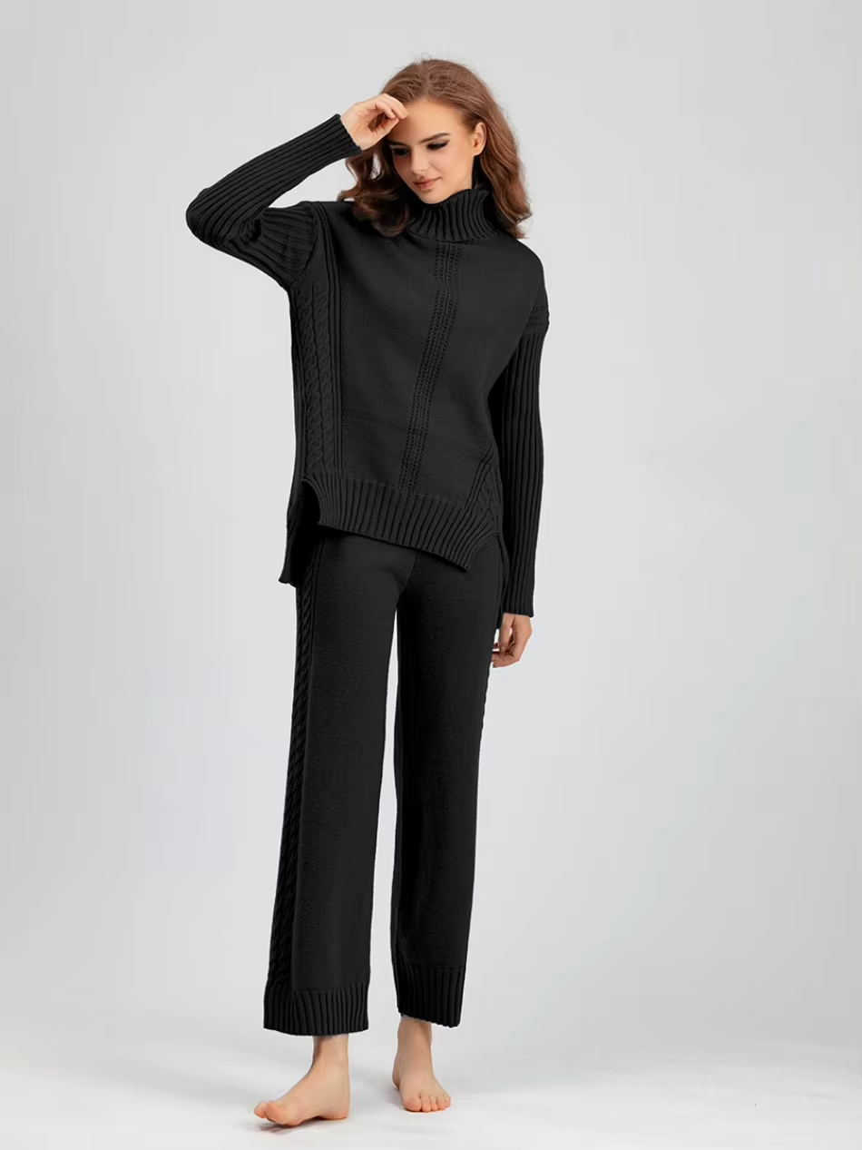 Scarlett | Chic High-Neck Knit Sweater & Loose Pants Set