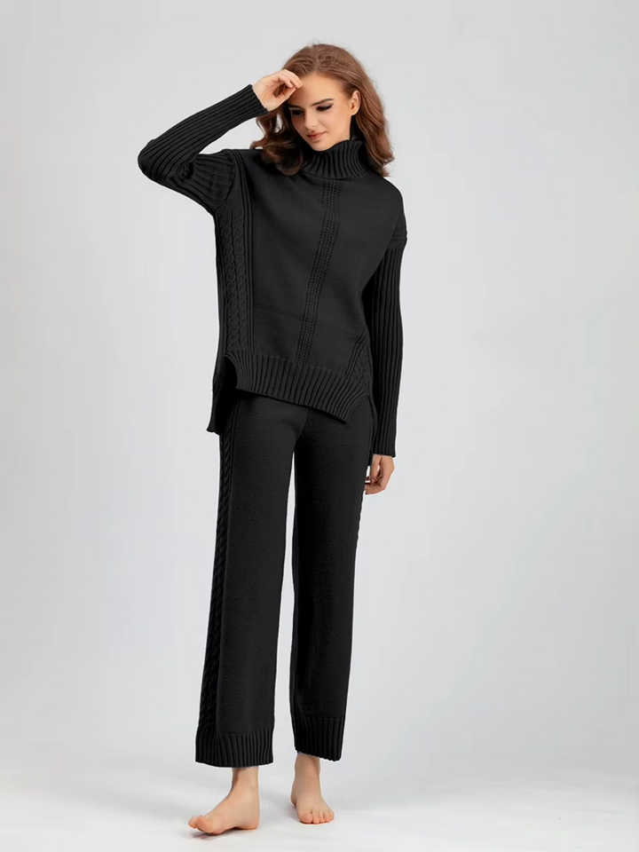 Scarlett | Chic High-Neck Knit Sweater & Loose Pants Set