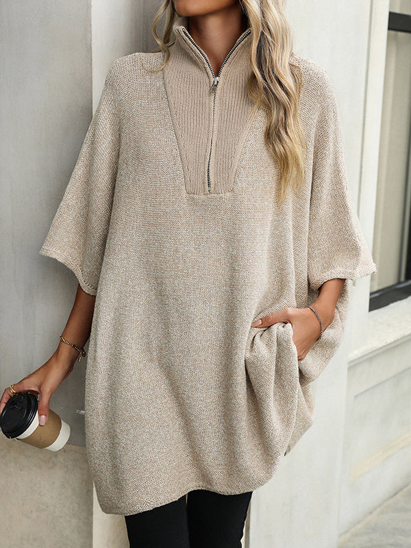 Olivia | Zip Collar Knit Sweater Poncho